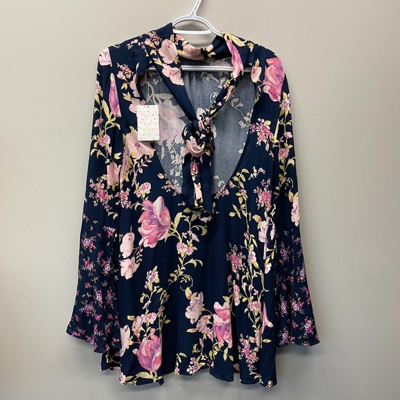 Free People Tate Floral Print Mock Neck Bell Sleev - Picture 5 of 8